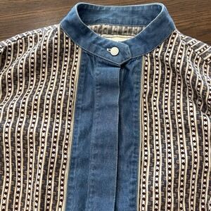 Vintage 80s Wrangler Western Women's Aztec Striped Denim Bib Shirt Small